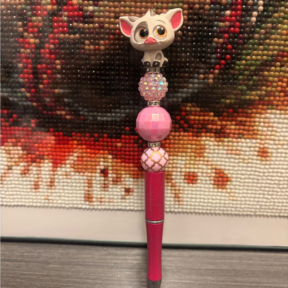 Cute Pink Beaded Pen with Pua Topper